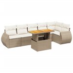 vidaXL Salon de jardin avec coussins 7 Pièces beige résine tressée