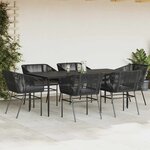 vidaXL Ensemble à manger de jardin coussins 7Pièces noir poly rotin verre
