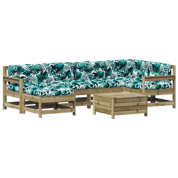 vidaXL Salon de jardin 7 Pièces avec coussins bois de pin imprégné