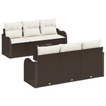 vidaXL Canapé de jardin 7 pièces avec coussins Marron en Poly Rotin