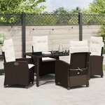 vidaXL Ensemble de salle à manger de jardin 5 pièces avec coussins en poly rattan marron.