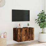 vidaXL Meuble TV mural avec lumières LED chêne fumé 60x35x41 cm