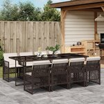 vidaXL Ensemble à manger de jardin et coussins 9 Pièces marron poly rotin