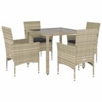 vidaXL Ensemble à manger de jardin avec coussins 5 Pièces rotin et verre