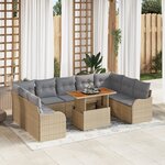 vidaXL Ensemble de Canapé de Jardin de 10 Pièces avec Coussins Beige Rattan Poly Acacia
