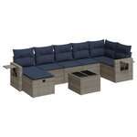 vidaXL Salon de jardin 8 Pièces avec coussins gris résine tressée