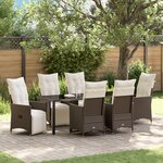 vidaXL Set de Salle à Manger de Jardin 7 Pièces avec Coussins Marron en Rattan Poly