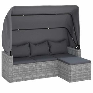 vidaXL Canapé de jardin 3 places avec toit et repose-pieds Gris
