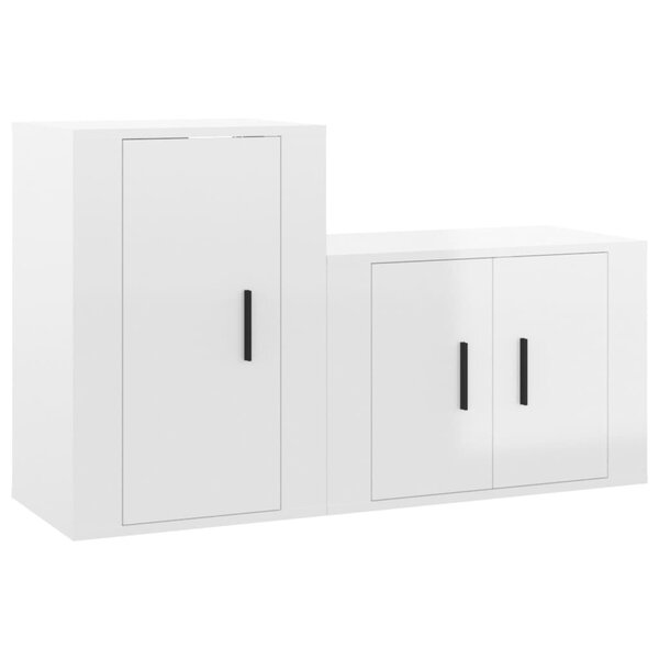 vidaXL Ensemble de meubles TV 2 Pièces blanc brillant bois d'ingénierie