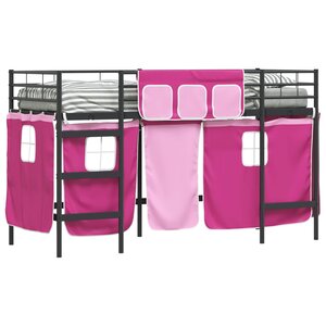 vidaXL Cadre de Lit Mezzanine pour Enfants avec Rideaux Noir et rose