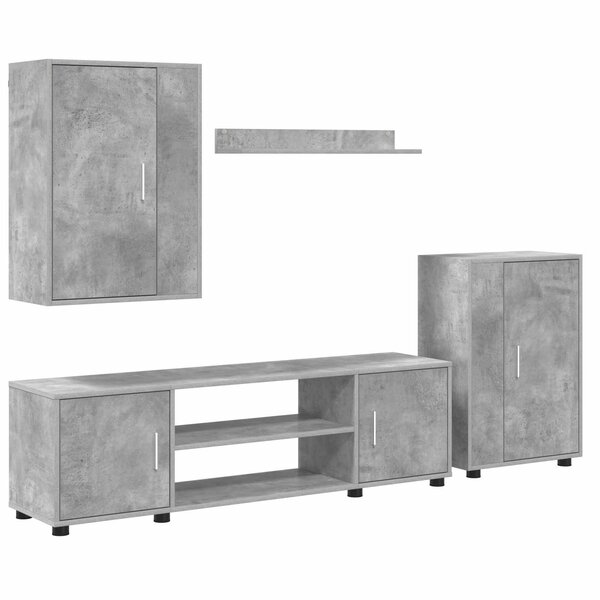 vidaXL Ensemble meuble TV 4 Pièces Gris béton Bois d'ingénierie