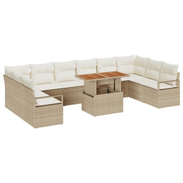 vidaXL Ensemble de canapé de jardin 11 pièces avec coussins beige en rotin synthétique
