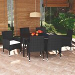 vidaXL Ensemble à manger de jardin coussins 7Pièces Résine tressée Noir