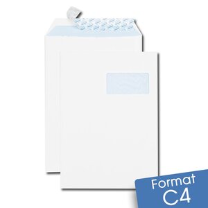 Lot de 250 enveloppes blanches c4 auto-adhésives à fenêtre