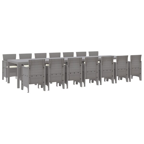 Ensemble salle à manger jardin 15 pièces avec coussins Gris clair Poly rotin