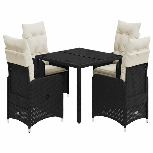 vidaXL Ensemble de bistro de jardin 5 Pièces coussins noir poly rotin