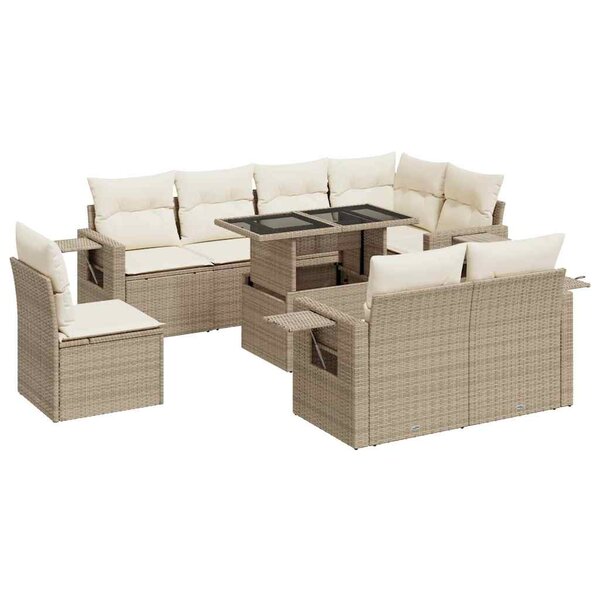 vidaXL Salon de jardin avec coussins 9 Pièces beige résine tressée