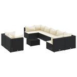 vidaXL Salon de jardin 10 Pièces avec coussins noir résine tressée