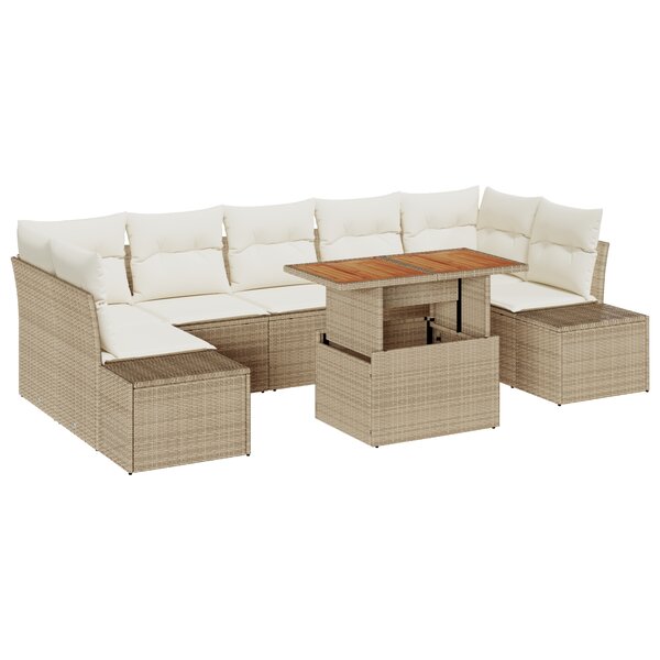 vidaXL Ensemble de salon de jardin de 8 pièces avec coussins beiges en rattan poly