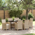 vidaXL Set de salle à manger de jardin 7 pièces avec coussins Beige Poly Rattan
