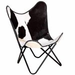 vidaXL Chaise papillon noir et blanc cuir de vache
