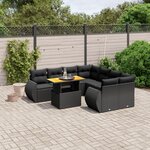 vidaXL Salon de jardin 9 Pièces avec coussins noir résine tressée
