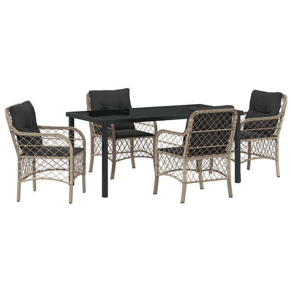 vidaXL Ensemble de salle à manger de jardin de 5 pièces avec coussins gris clair en poly rattan