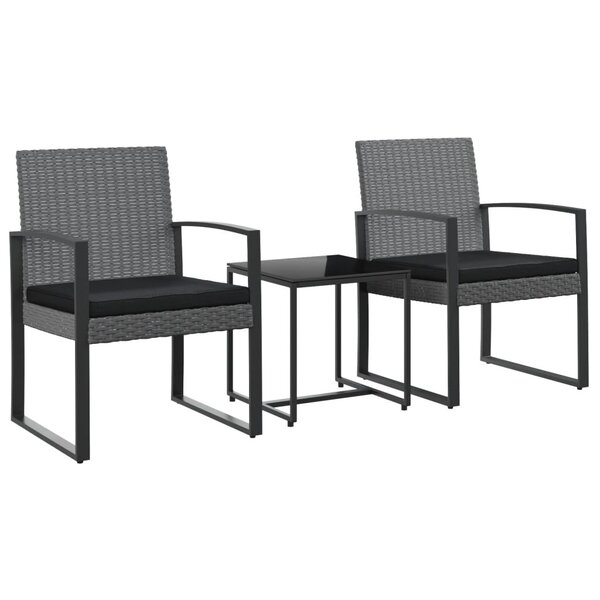 vidaXL Ensemble à manger de jardin coussins 3 Pièces gris foncé rotin PP