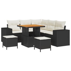 vidaXL Ensemble de canapé de jardin 8 pièces avec coussins noir poly rotin acacia