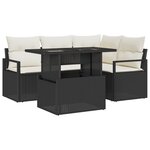 Ensemble de 5 Pièces de Canapé de Jardin avec Coussins en Rattan Poly Noir