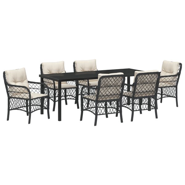 vidaXL Ensemble de Salle à Manger de Jardin de 7 Pièces avec Coussins en Ratan Noir Poly