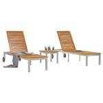 vidaXL Chaises longues 2Pièces avec table 3 Pièces Marron Acacia massif