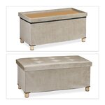 Banquette de rangement en velours matelassée 34 x 76 x 38 cm espace de stockage polyvalent style moderne en velours gris 13_0010922