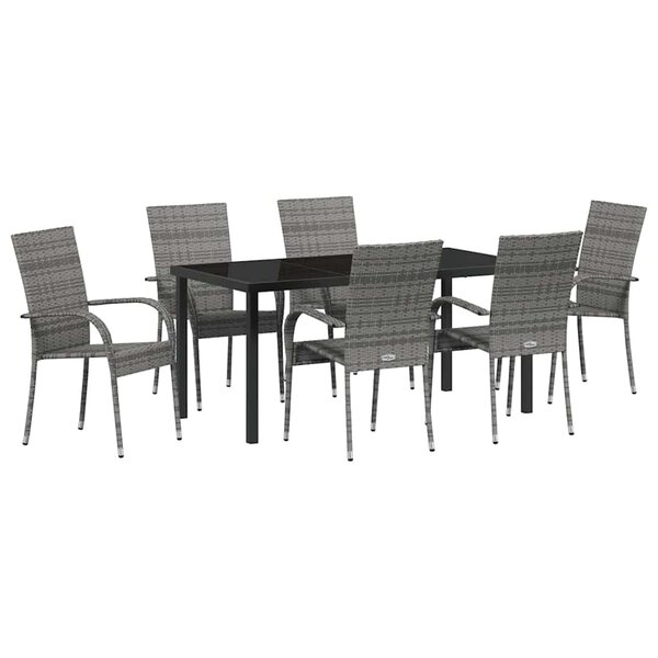 vidaXL Ensemble de salle à manger pour jardin 7 Pièces Gris Poly rotin
