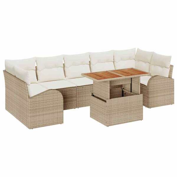 vidaXL Ensemble de canapé de jardin 8 Pièces Beige Poly rotin
