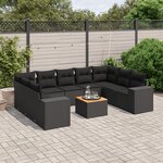 vidaXL Salon de jardin 10 Pièces avec coussins noir résine tressée