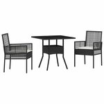 vidaXL Ensemble de salle à manger pour jardin 3 Pièces Noir Poly rotin