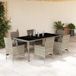vidaXL Ensemble à manger de jardin avec coussins 7 Pièces rotin et verre
