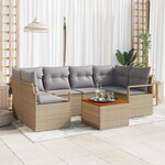 Ensemble de Canapé de Jardin de 7 Pièces avec Coussins Beige en Poly Rotin Acacia