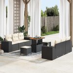 vidaXL Ensemble de canapé de jardin avec coussin 9 Pièces Noir et crème