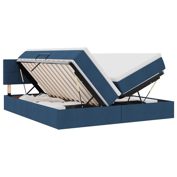 vidaXL Lit de rangement LED avec matelas Bleu 200 x 200 cm Tissu