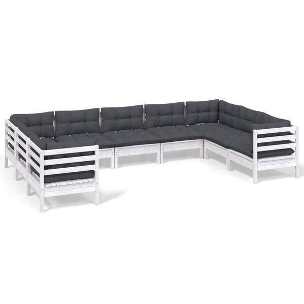 vidaXL Salon de jardin 9 Pièces avec coussins blanc bois de pin