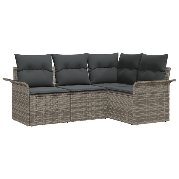 vidaXL Ensemble de canapé de jardin 4 pièces avec coussins gris en poly rotin
