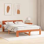 vidaXL Cadre de lit avec tête de lit Brun cire 160 x 200 cm Pin massif