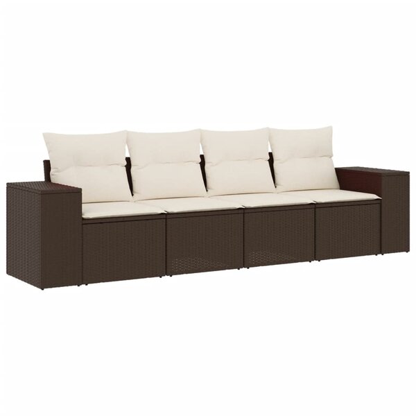 vidaXL Salon de jardin 4 Pièces avec coussins marron résine tressée