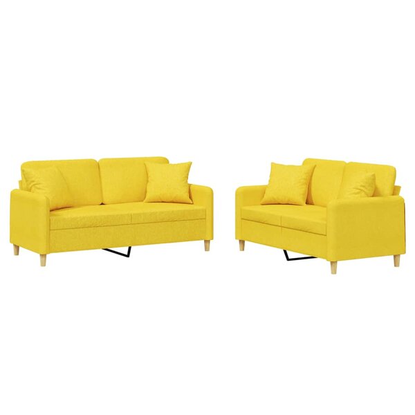 vidaXL Ensemble de canapés 2 Pièces avec coussins jaune clair tissu