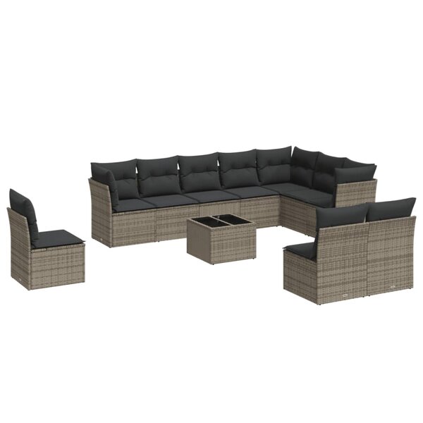 vidaXL Salon de jardin 11 Pièces avec coussins gris résine tressée