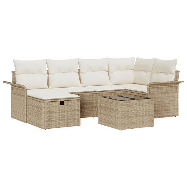 Ensemble de canapé de jardin 7 pièces avec coussins en poly rotin beige