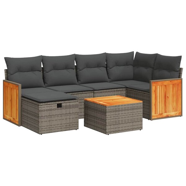 vidaXL Salon de jardin avec coussins 7 Pièces gris résine tressée