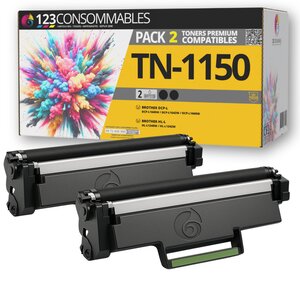 123CONSOMMABLES - TN-1150 - Pack 2 Toners Compatibles avec Brother TN1150 – Noir – pour Brother DCP-L1640W L1642W L1660W HL-L1240W L1242W L1242WXL